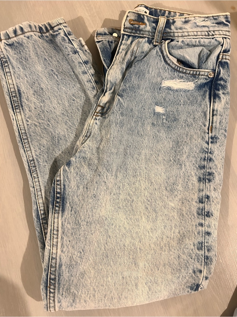 Zara High-Rise Light Wash Mom Jeans